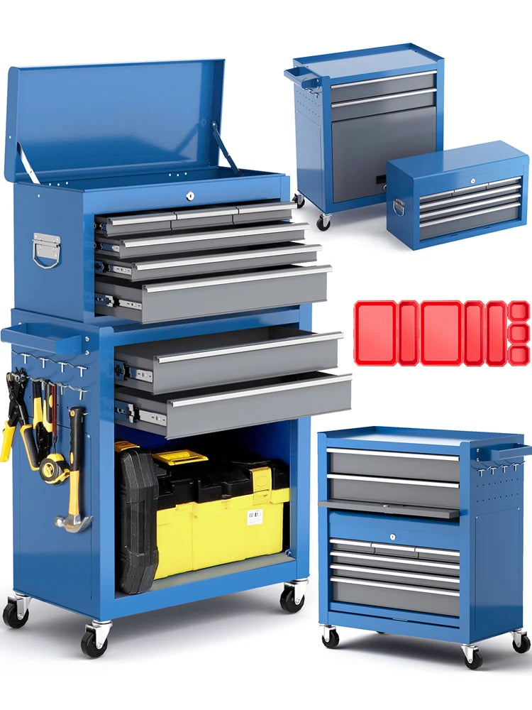 Cassapanca Attrezzi 8 Cassetti con Ruote - Mobile Organizer con Vassoio Divisori