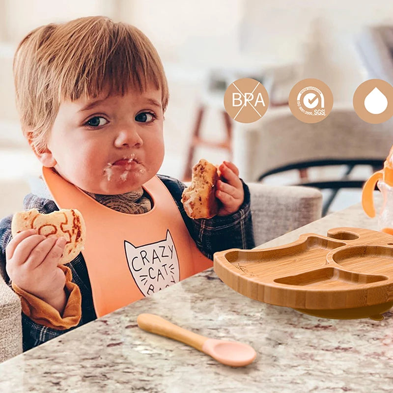 🍽️ Set 3 Piatti in Bambù per Bambini con Ventosa – Eco-Chic & Sicuro