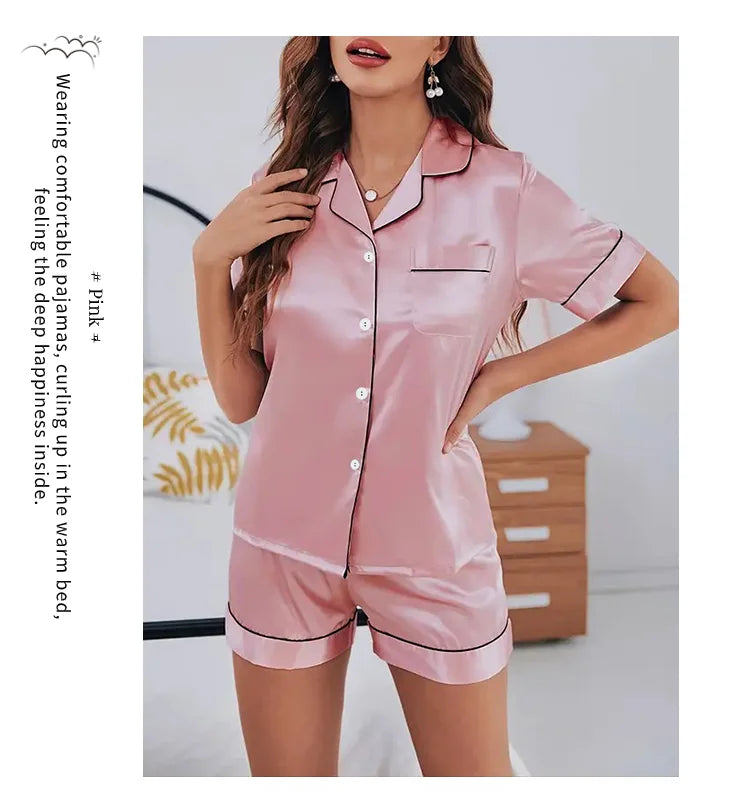 Pigiama Satin Donna - Top con Bottoni + Shorts - Set Notte Estat