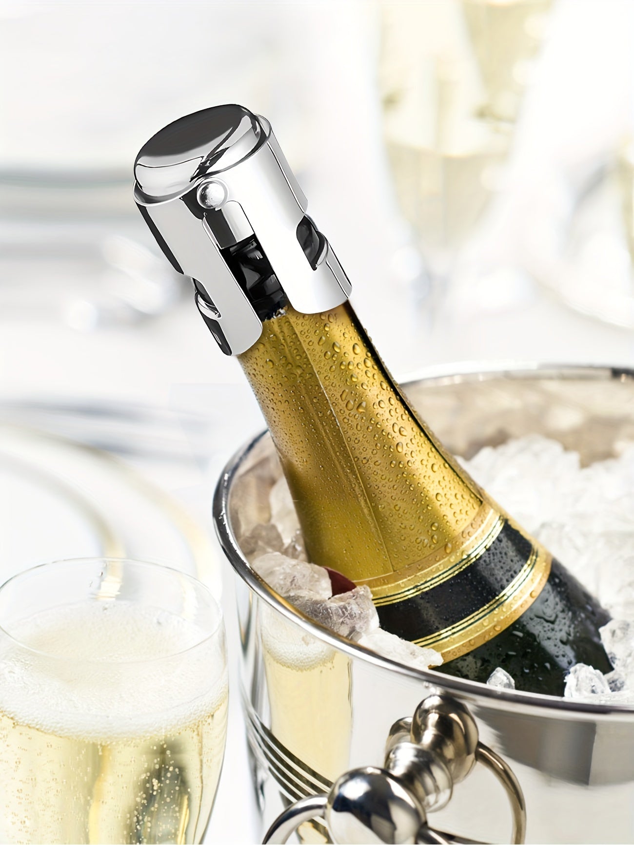 Set 2 Tappi Champagne in Acciaio Inossidabile - Sigillare/Conservare Vino - Regalo Elegante