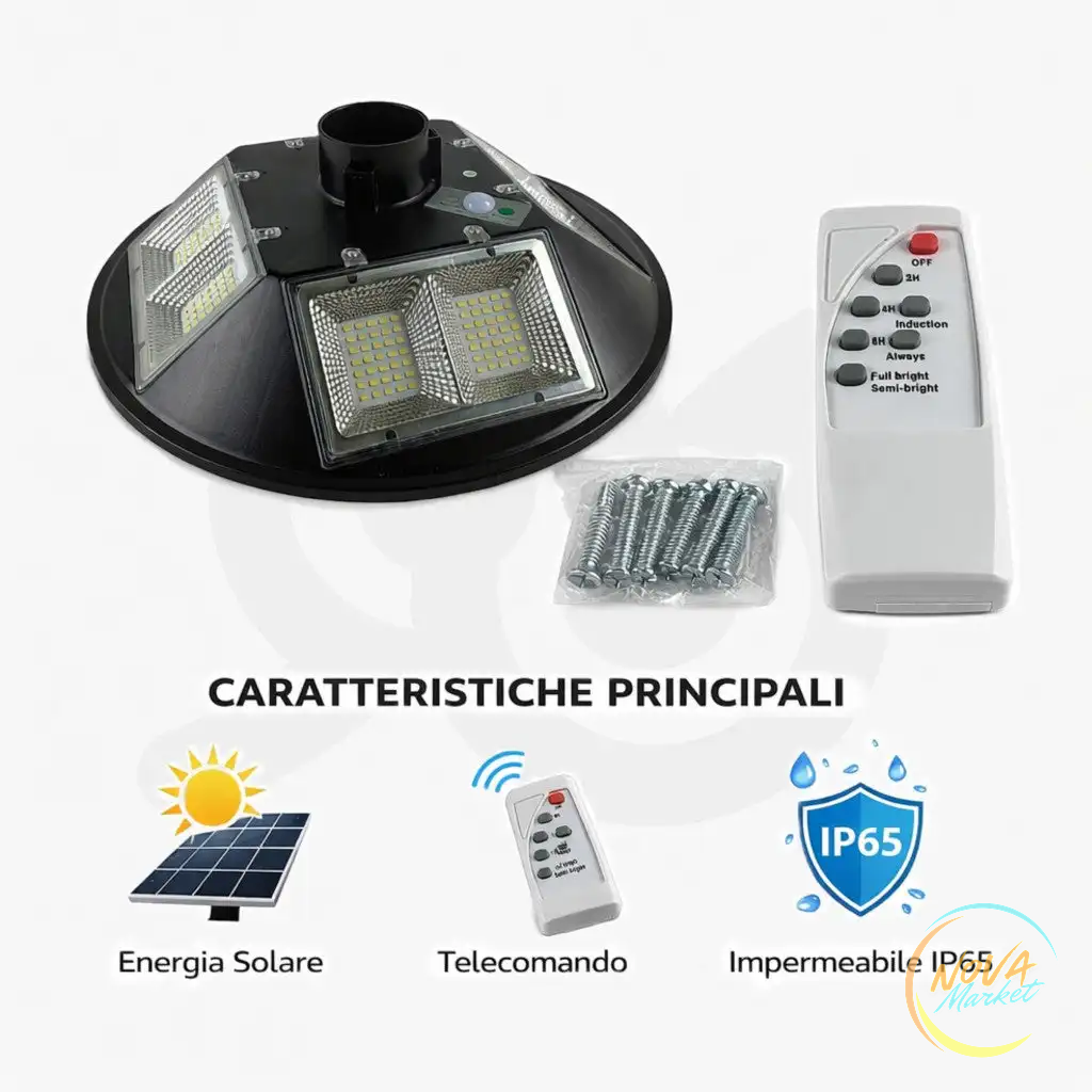 Lampione solare da esterno con telecomando e intensità regolabile