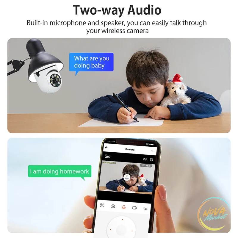 Telecamera IP WiFi E27 3MP con tracciamento AI