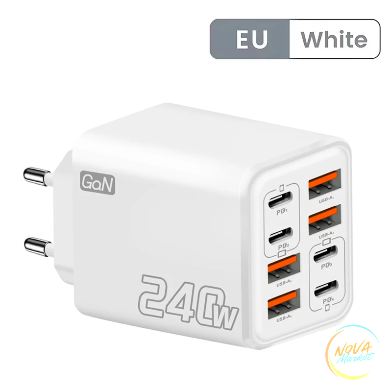 Caricatore USB C GaN 240W 8 in 1 da parete