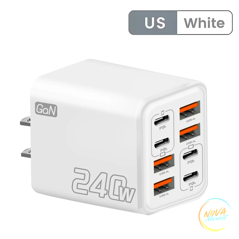 Caricatore USB C GaN 240W 8 in 1 da parete