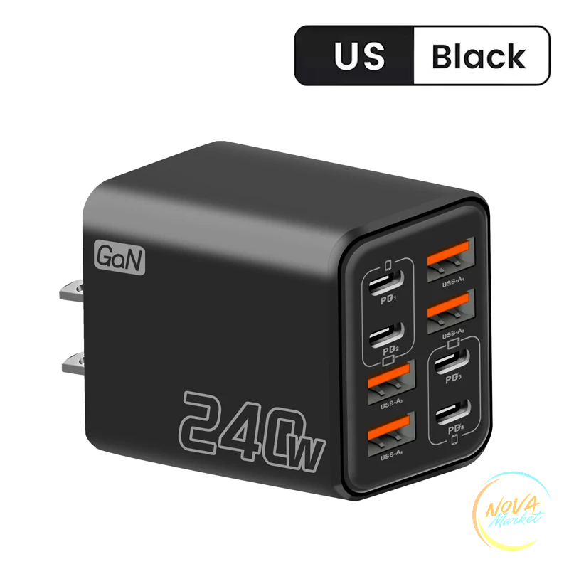 Caricatore USB C GaN 240W 8 in 1 da parete
