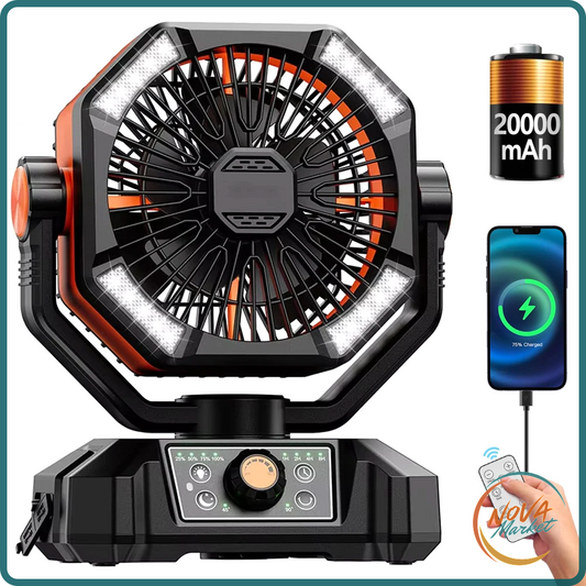 Ventilatore da campeggio ricaricabile 20000 mAh con lanterna LED