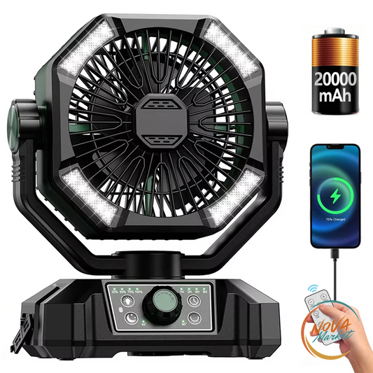 Ventilatore da campeggio ricaricabile 20000 mAh con lanterna LED