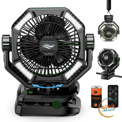 Ventilatore da campeggio ricaricabile 20000 mAh con lanterna LED