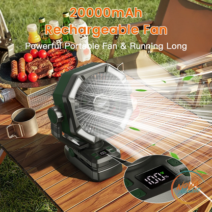 Ventilatore da campeggio ricaricabile 20000 mAh con lanterna LED