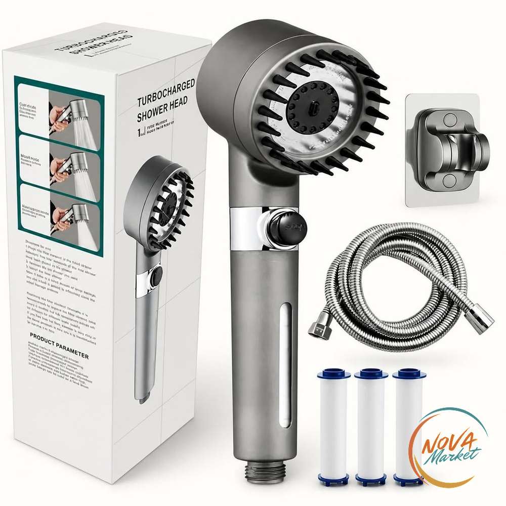 Soffione Doccia Portatile con Filtro e Getto Turbocompressore