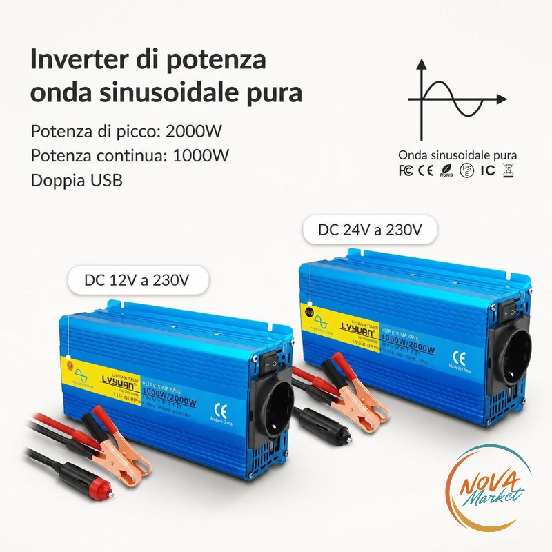 Inverter a Onda Sinusoidale Pura 12V/24V a 220V-240V
