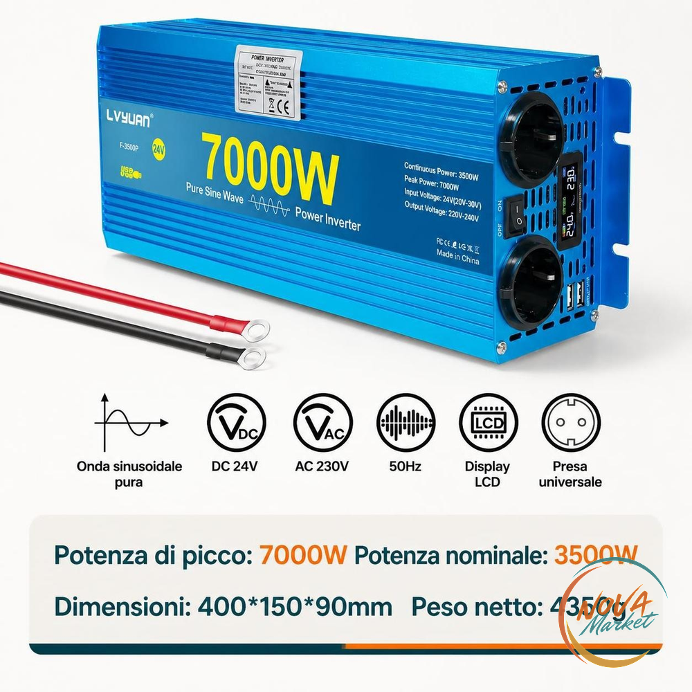 Inverter a Onda Sinusoidale Pura 12V/24V a 220V-240V