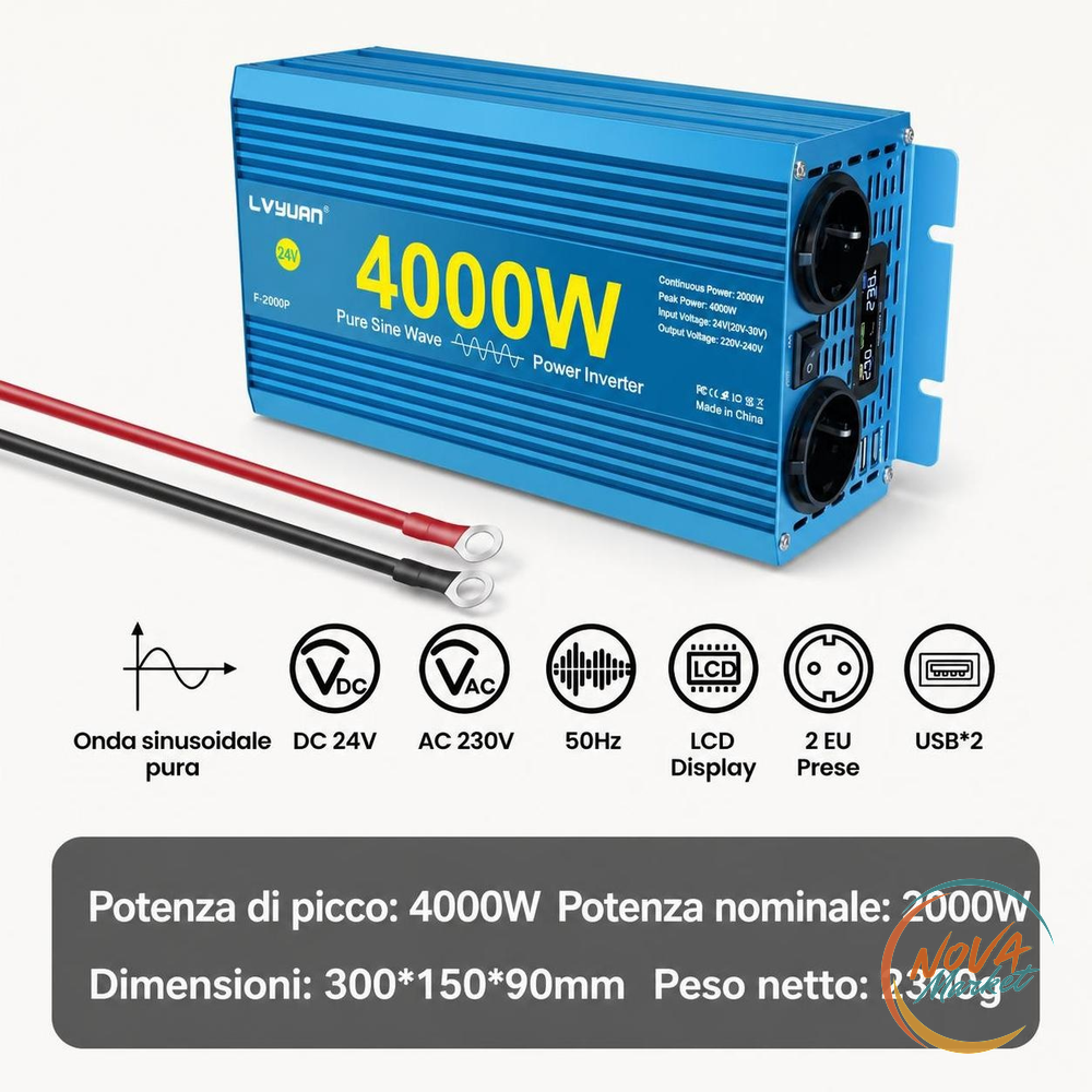 Inverter a Onda Sinusoidale Pura 12V/24V a 220V-240V