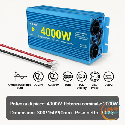 Inverter a Onda Sinusoidale Pura 12V/24V a 220V-240V
