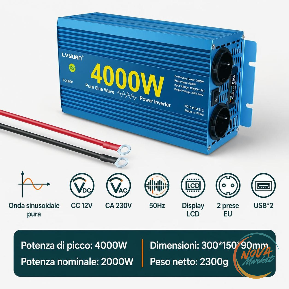 Inverter a Onda Sinusoidale Pura 12V/24V a 220V-240V
