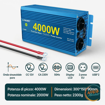 Inverter a Onda Sinusoidale Pura 12V/24V a 220V-240V