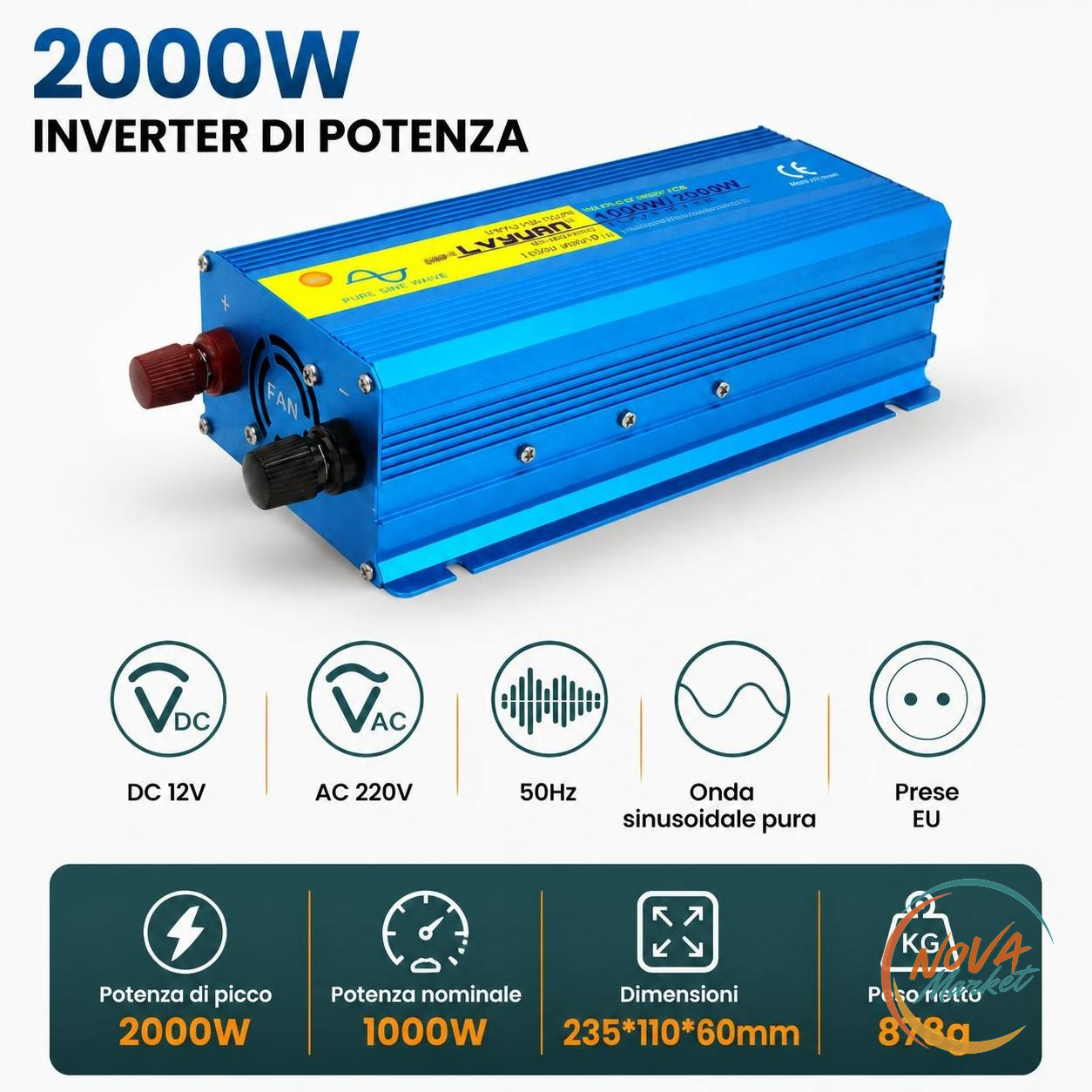 Inverter a Onda Sinusoidale Pura 12V/24V a 220V-240V