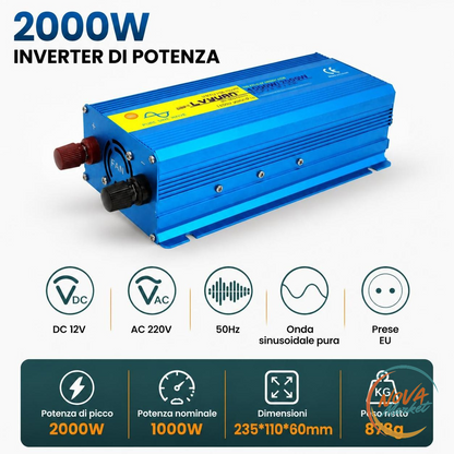 Inverter a Onda Sinusoidale Pura 12V/24V a 220V-240V