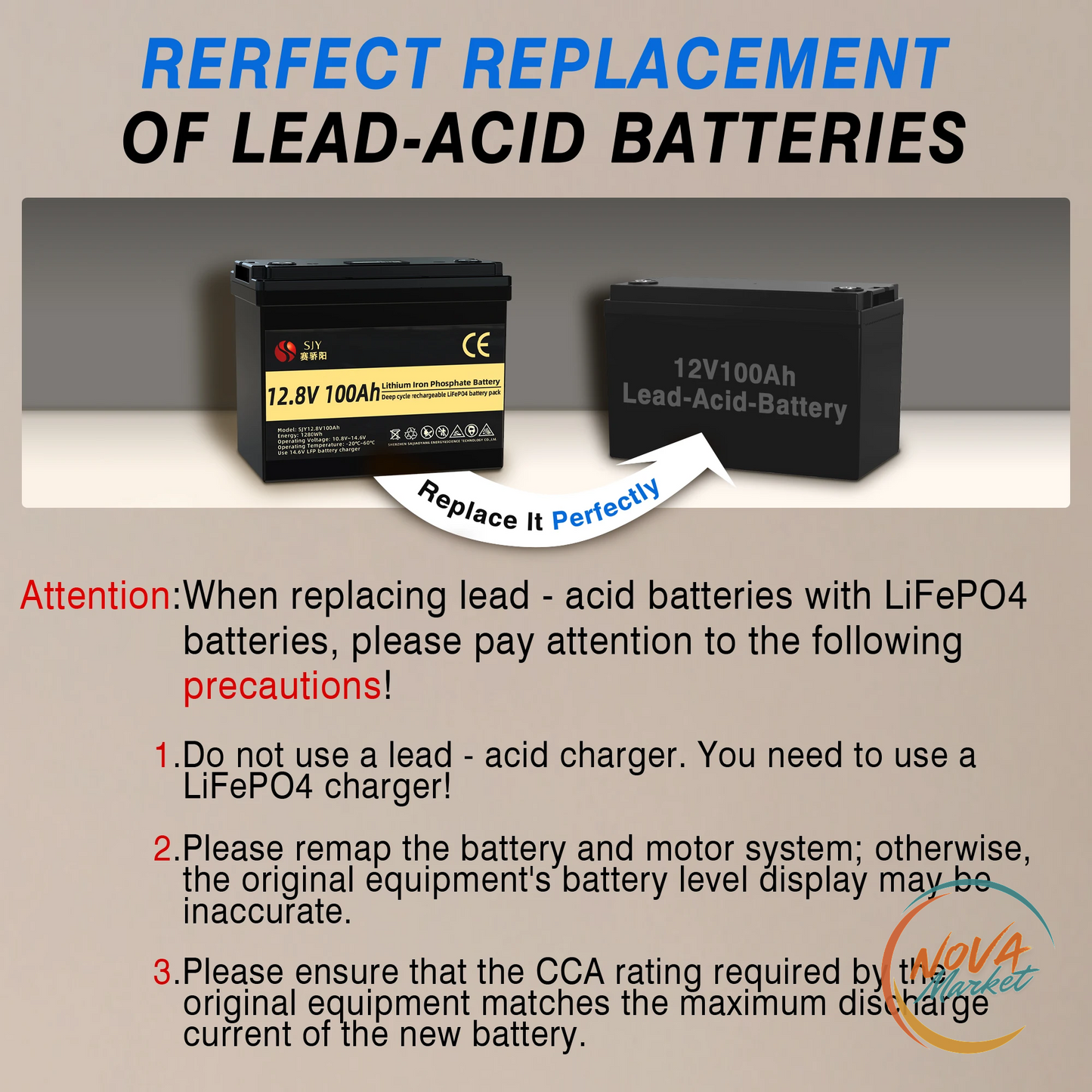 Batteria LiFePO4 12V 100Ah, 1280Wh per camper e barche