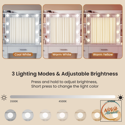 Toeletta Hollywood bianca con LED e 9 cassetti