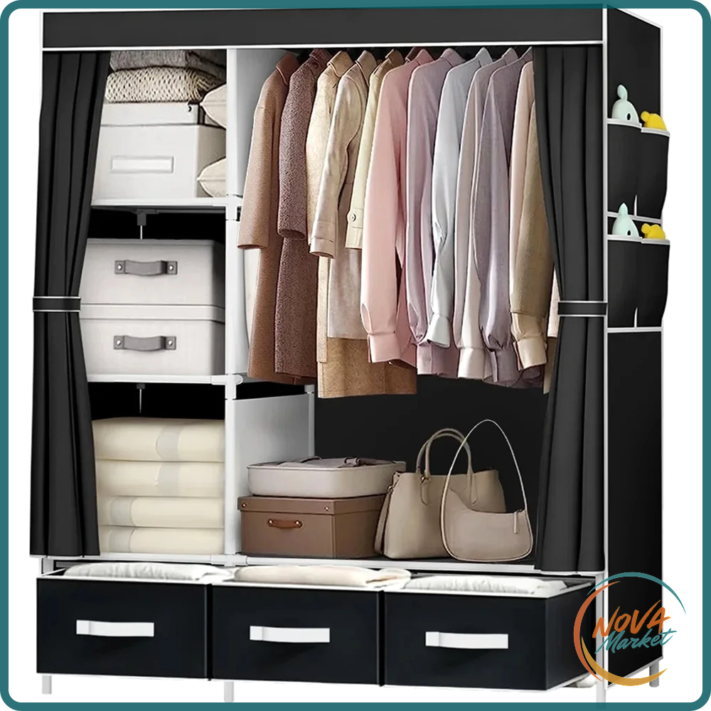 Armadio guardaroba portatile 65" con ripiani e cassetti