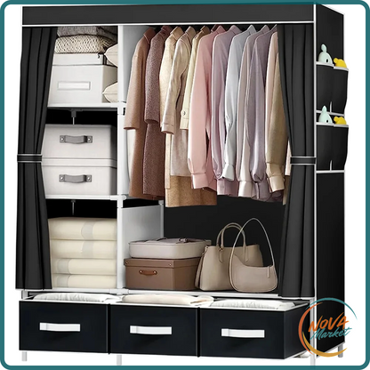 Armadio guardaroba portatile 65" con ripiani e cassetti