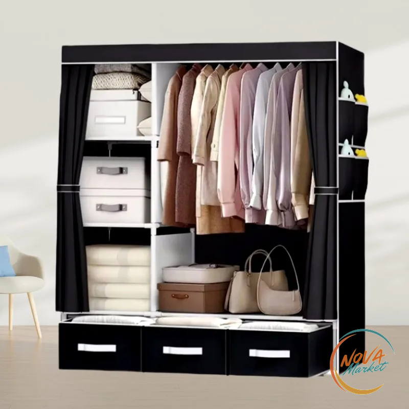 Armadio guardaroba portatile 65" con ripiani e cassetti