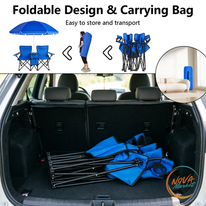 Sedia doppia da campeggio con ombrellone e scomparto frigo