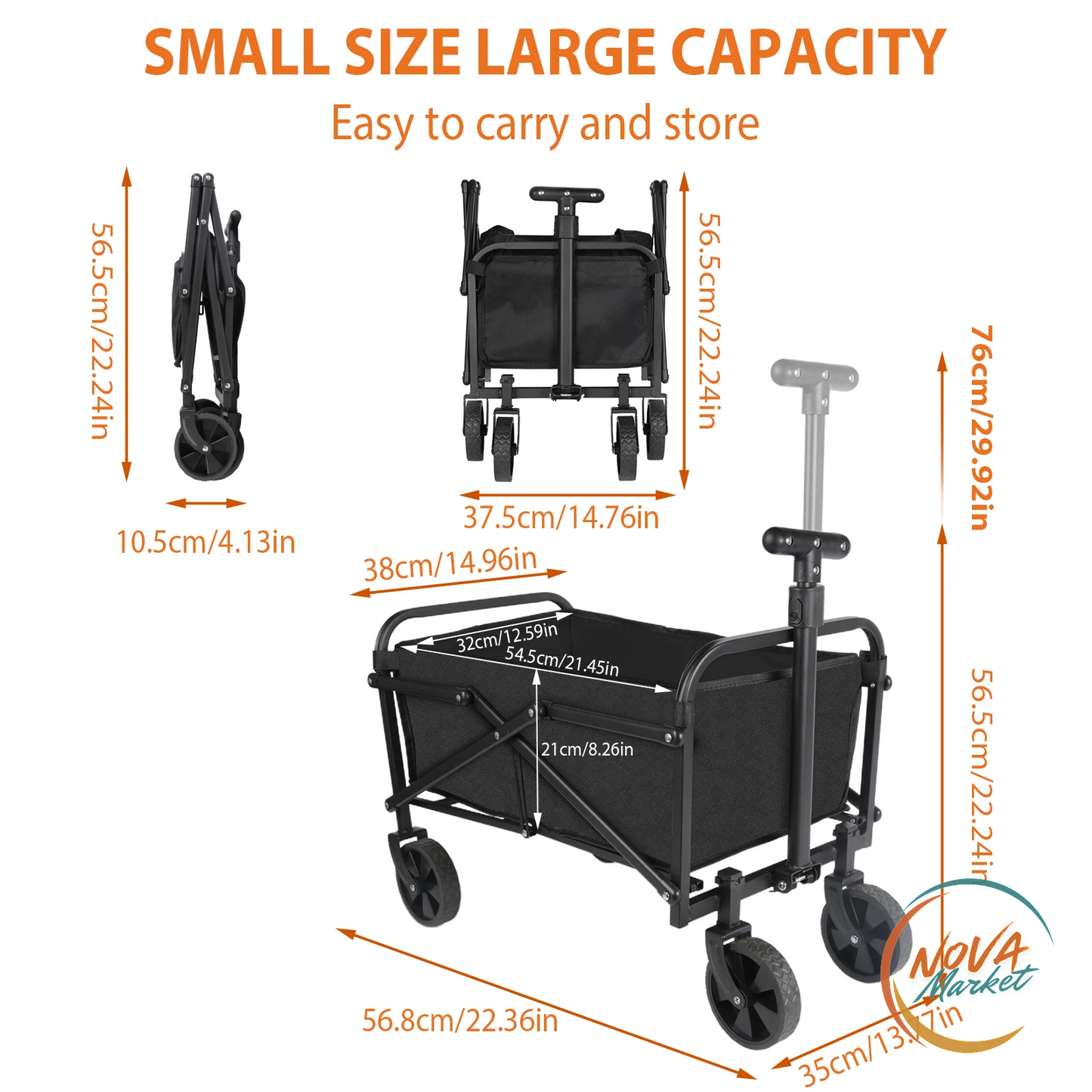 Carrello Pieghevole da Campeggio 75 kg, 50 L