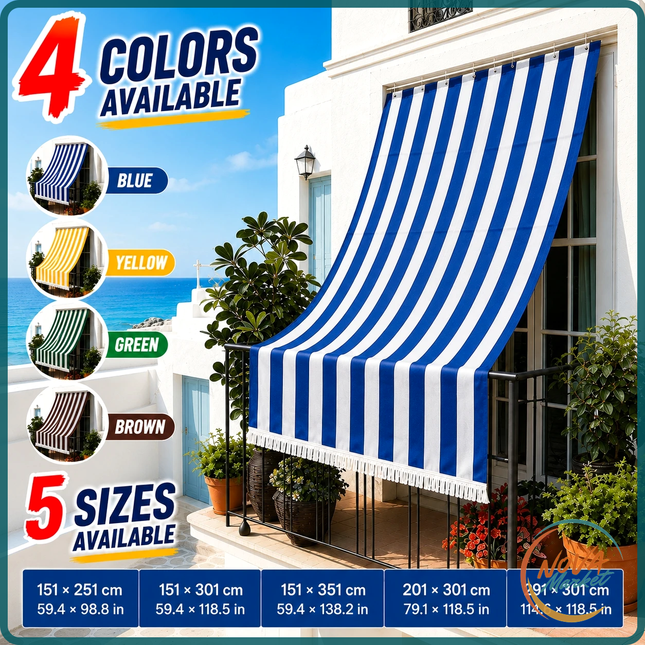 Tenda Parasole a Righe per Balcone Anti UV Impermeabile