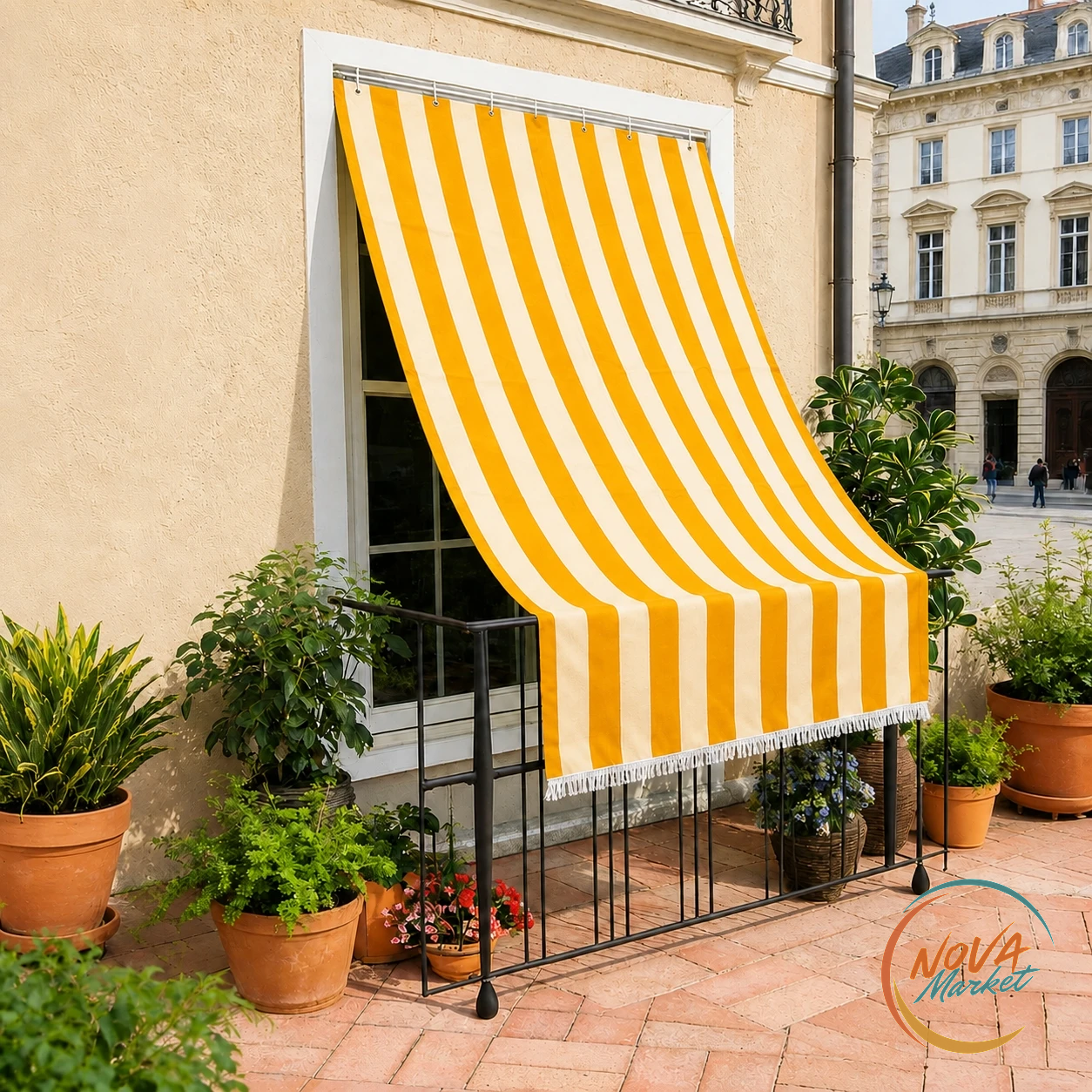 Tenda Parasole a Righe per Balcone Anti UV Impermeabile