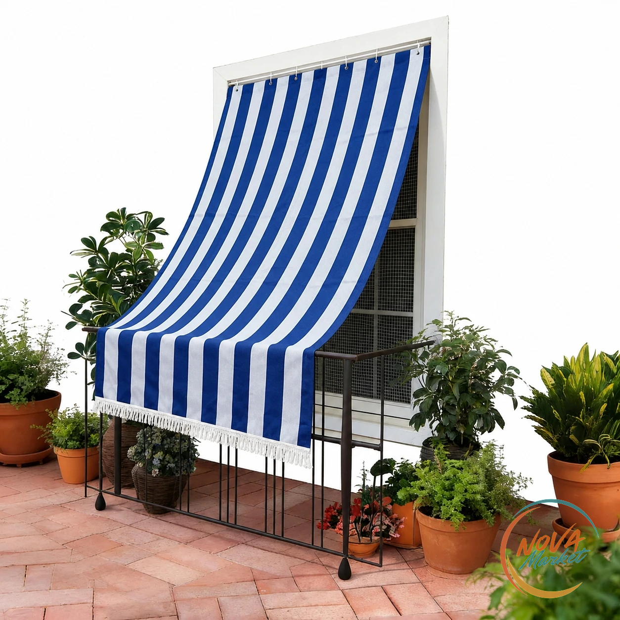 Tenda Parasole a Righe per Balcone Anti UV Impermeabile