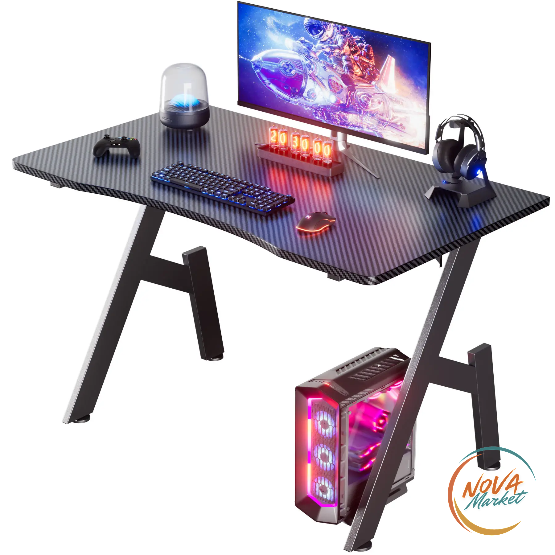 Scrivania Gaming in Fibra di Carbonio con Portabicchieri