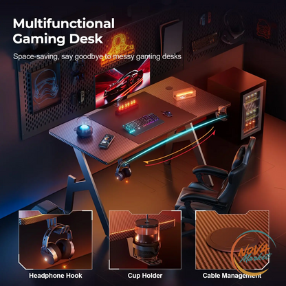 Scrivania Gaming in Fibra di Carbonio con Portabicchieri