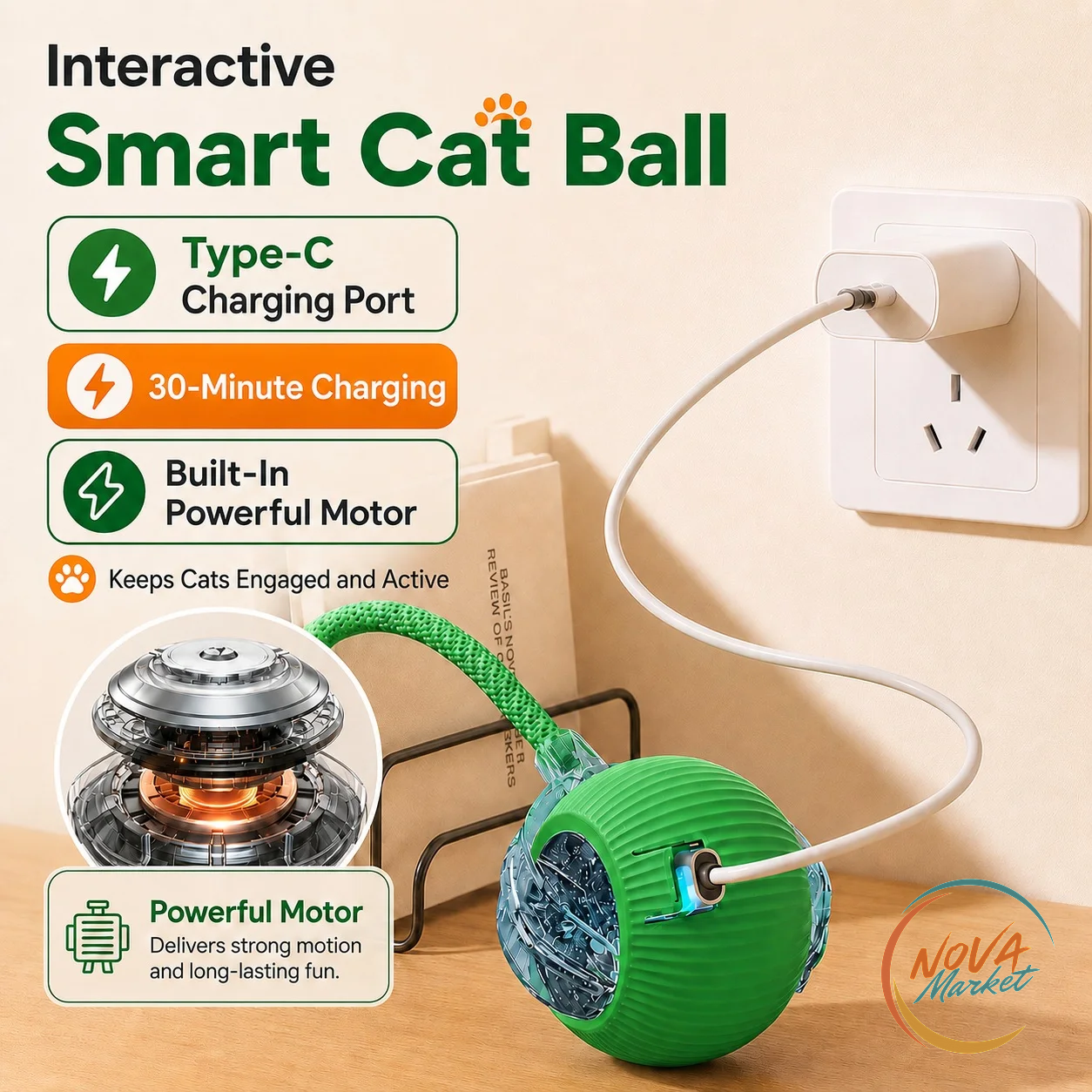 Palla Interattiva per Gatti Automatica e Ricaricabile