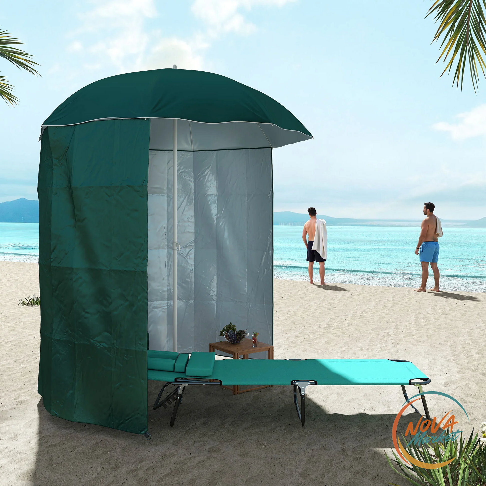 Ombrellone da spiaggia con parete laterale 2,2 x 2,2 m