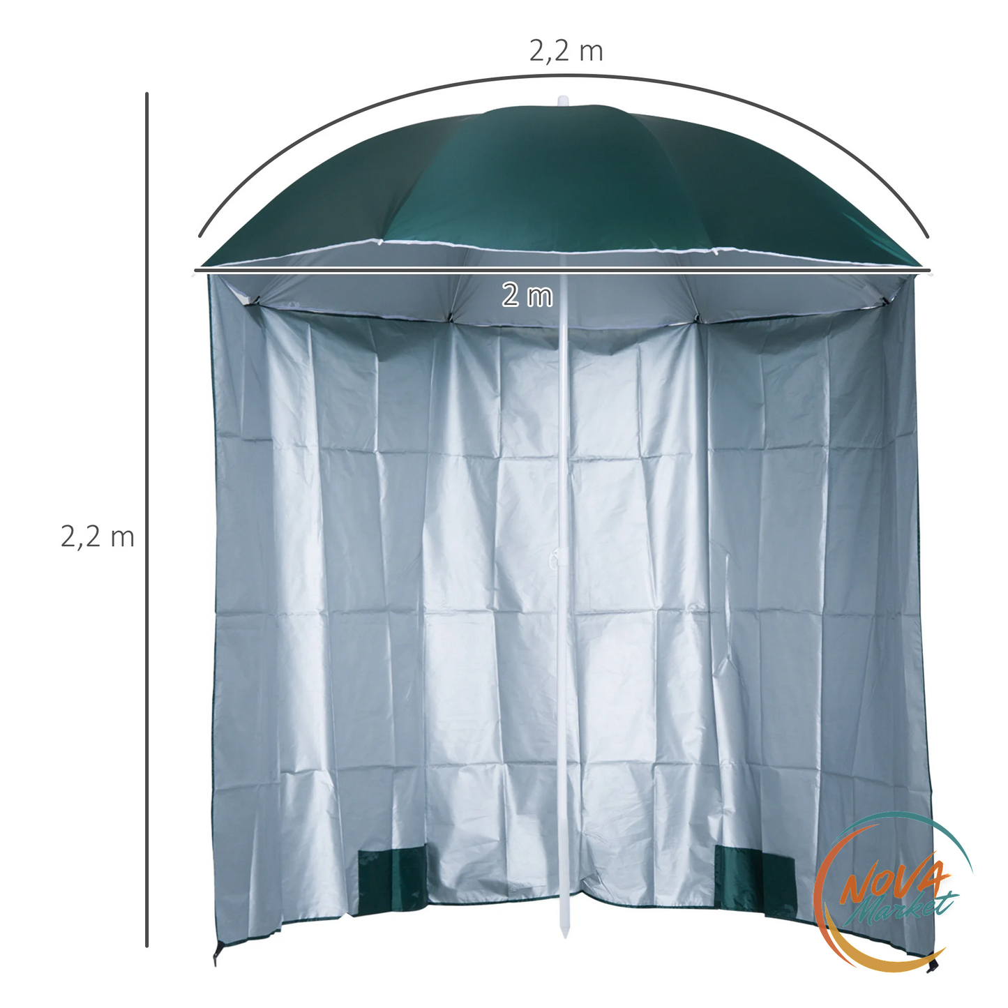 Ombrellone da spiaggia con parete laterale 2,2 x 2,2 m