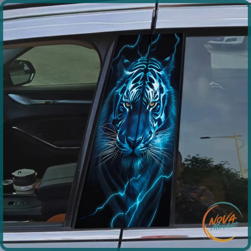Adesivi Auto Tigre con Fulmini in Vinile Opaco, 2 Pezzi