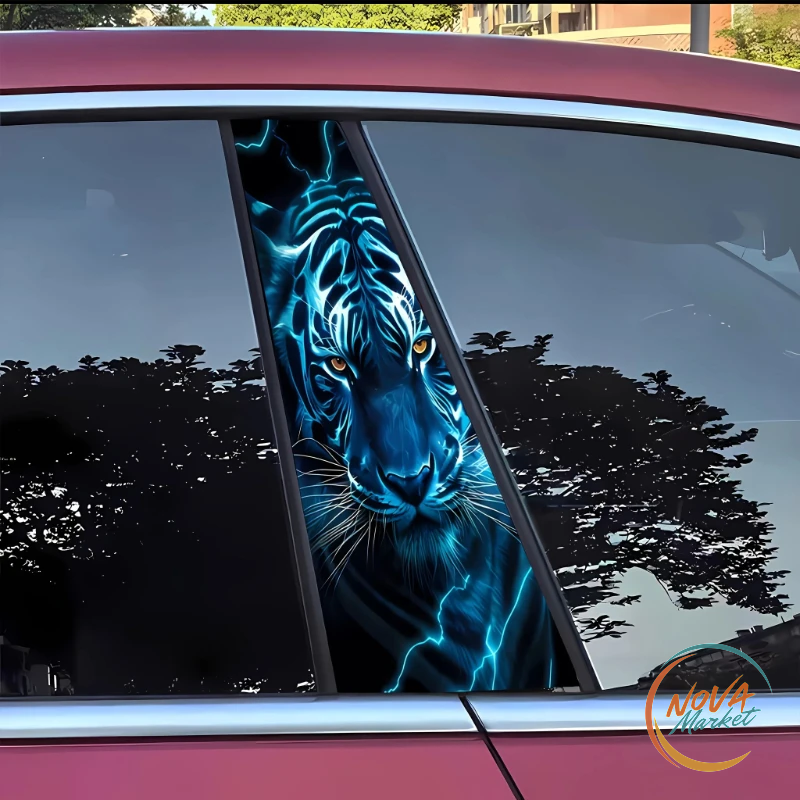 Adesivi Auto Tigre con Fulmini in Vinile Opaco, 2 Pezzi