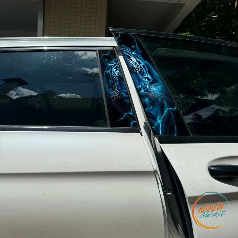 Adesivi Auto Tigre con Fulmini in Vinile Opaco, 2 Pezzi