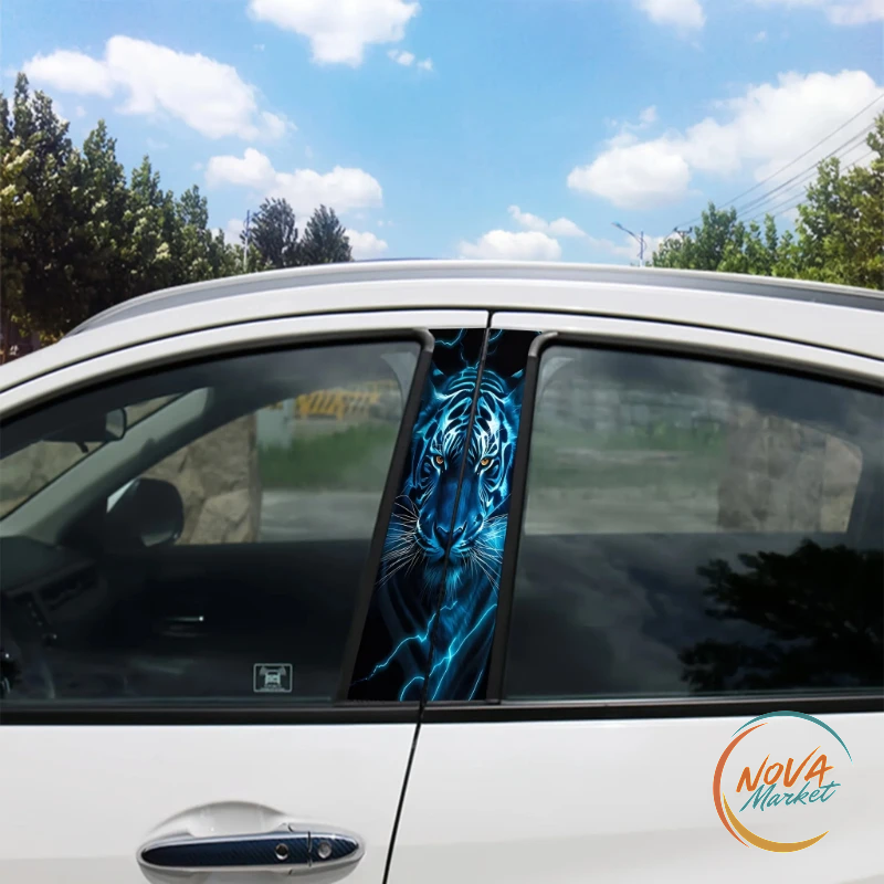 Adesivi Auto Tigre con Fulmini in Vinile Opaco, 2 Pezzi