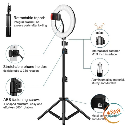 Ring Light LED Dimmerabile con Treppiede per Selfie e Video