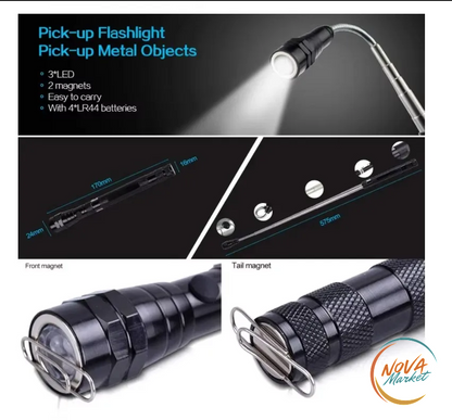 Torcia LED telescopica flessibile con magnete a 360°
