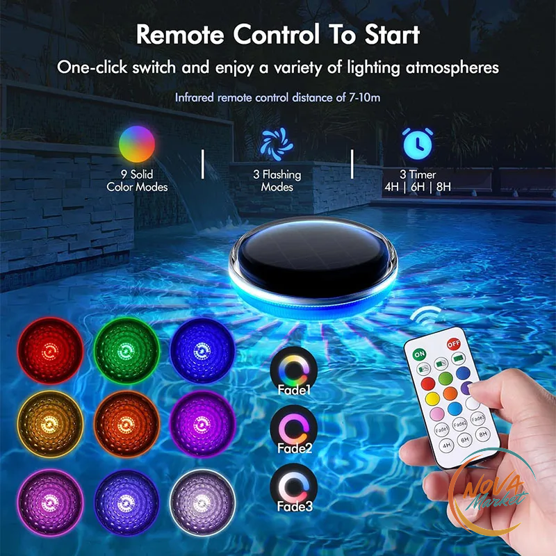 Luce LED galleggiante per piscina con telecomando e ricarica solare