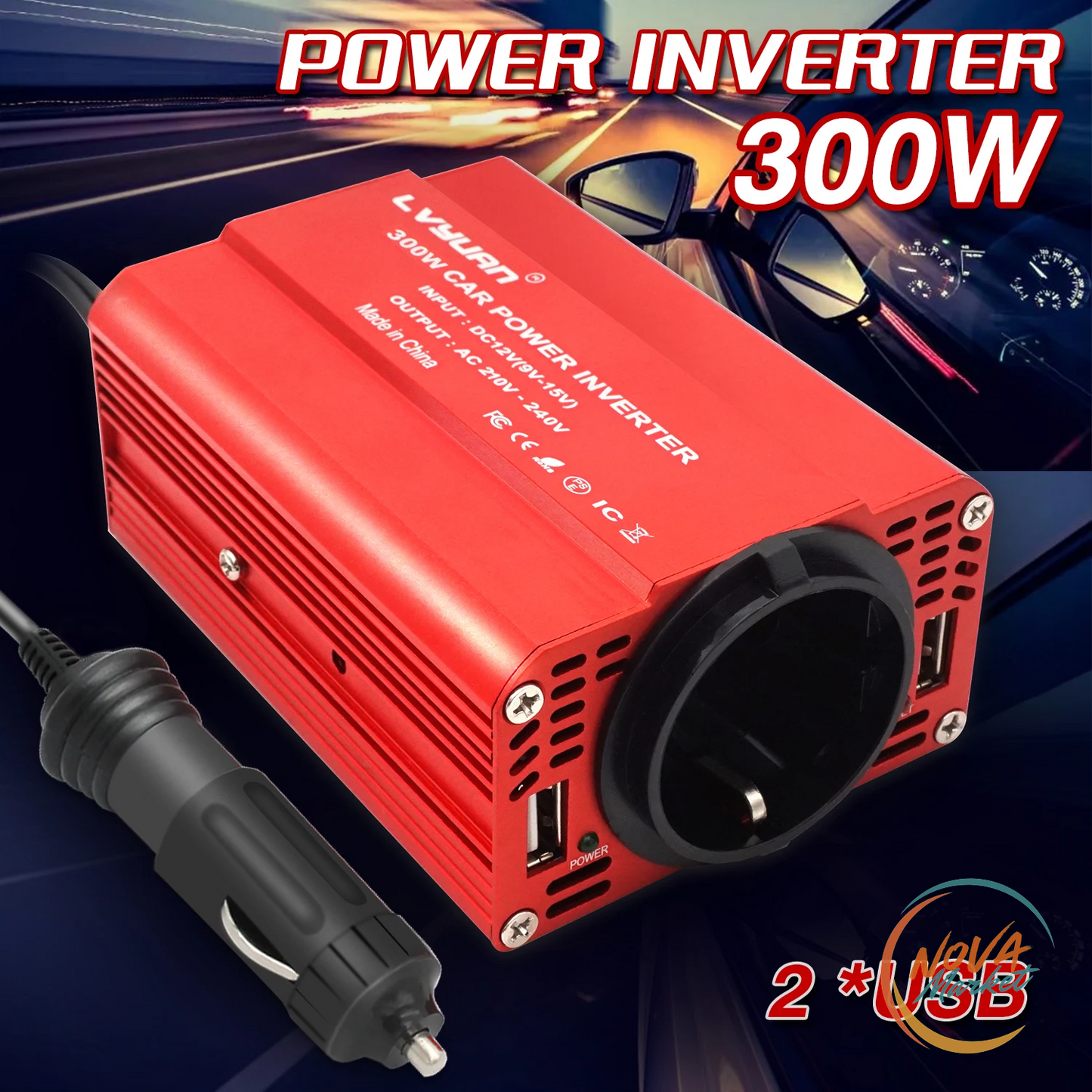 Inverter auto 12V-220V da 300W con USB