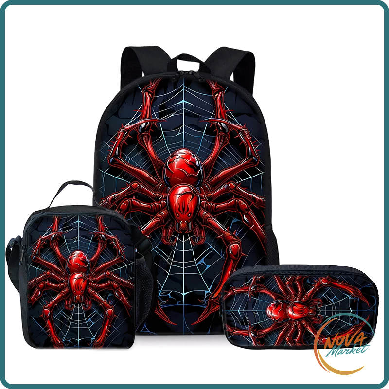 Set 3 Zaini per Bambini con Grafica Ragno Rosso