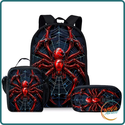 Set 3 Zaini per Bambini con Grafica Ragno Rosso