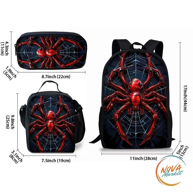 Set 3 Zaini per Bambini con Grafica Ragno Rosso