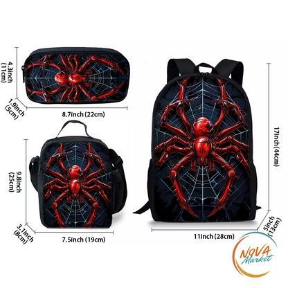 Set 3 Zaini per Bambini con Grafica Ragno Rosso