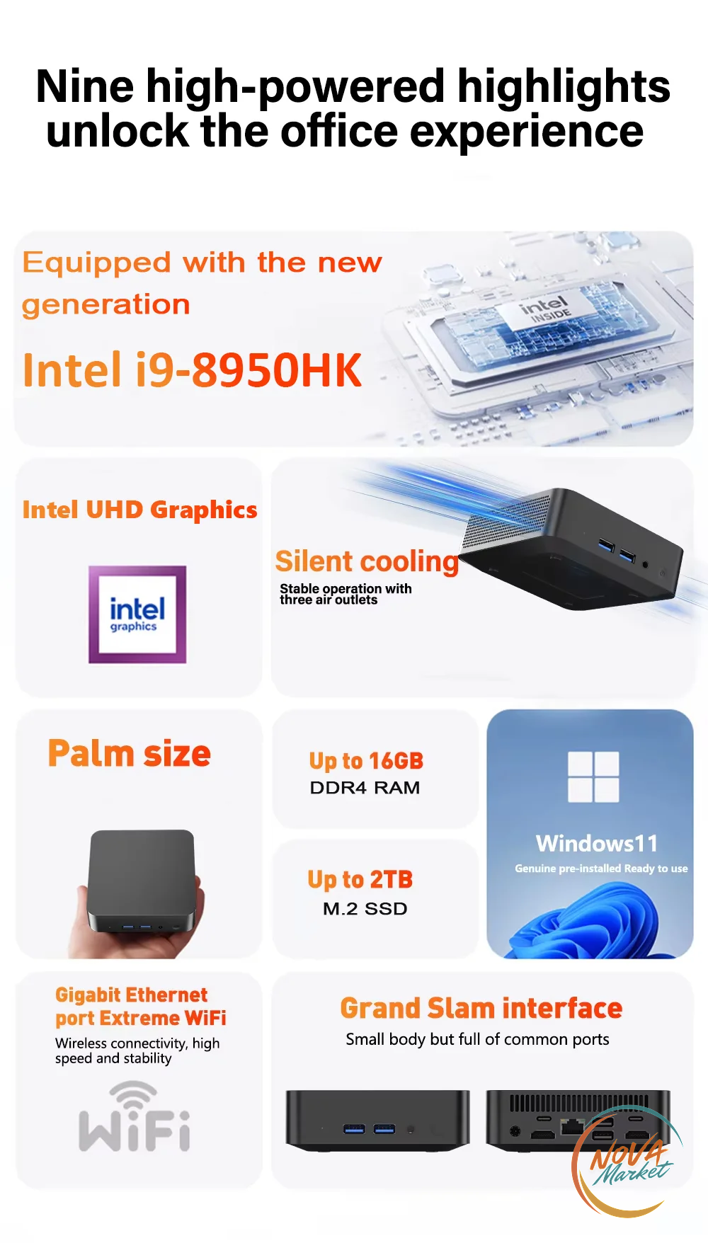 Mini PC Intel Core i9/i3 con Windows 11 Pro e SSD
